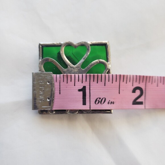 Shamrock Pin Brooch Handmade Green Stained Glass and Silver-toned 1.75 inch USA - Picture 4 of 4